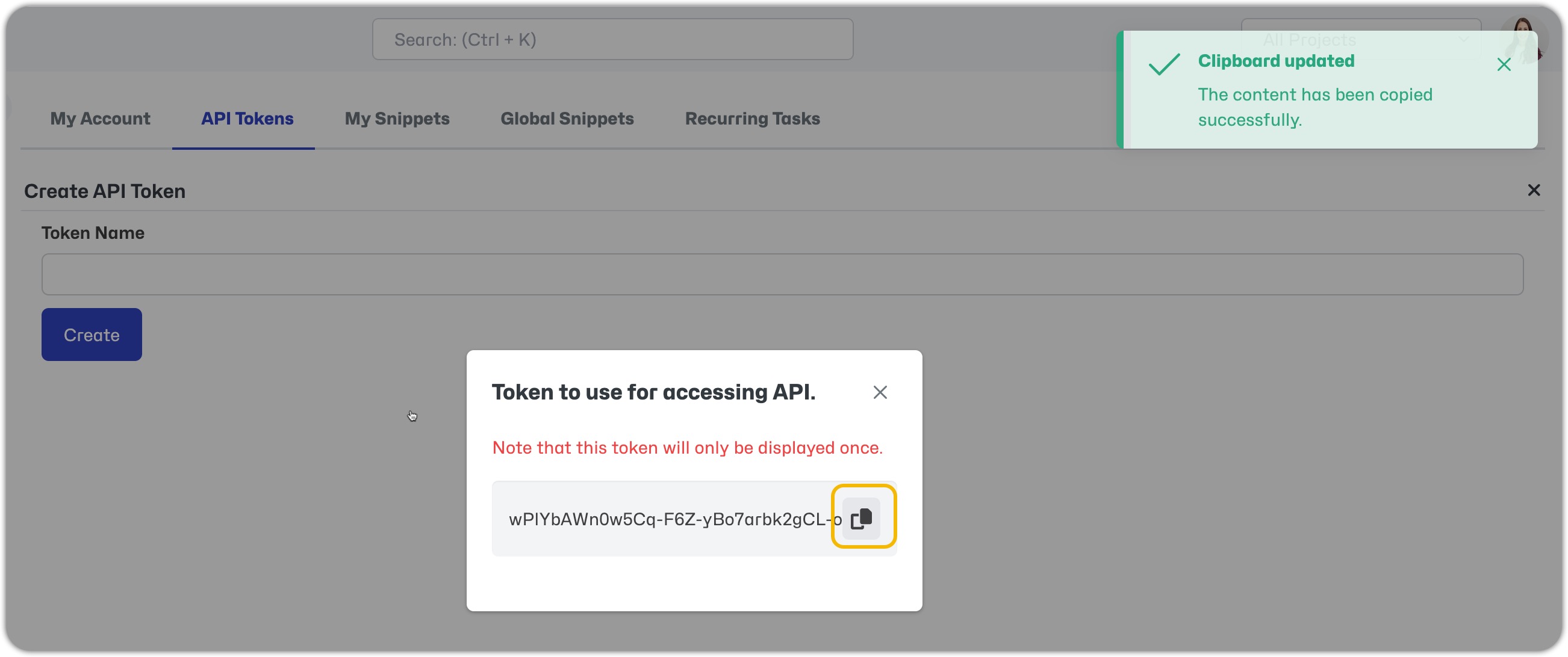 Display API Token