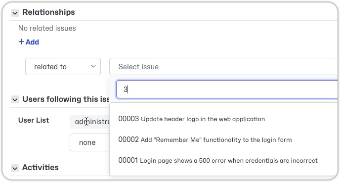 Auto-Complete Issue Relationships